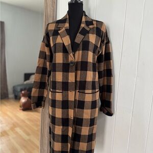 Nine West Plaid Long Coat in Black and Tan
